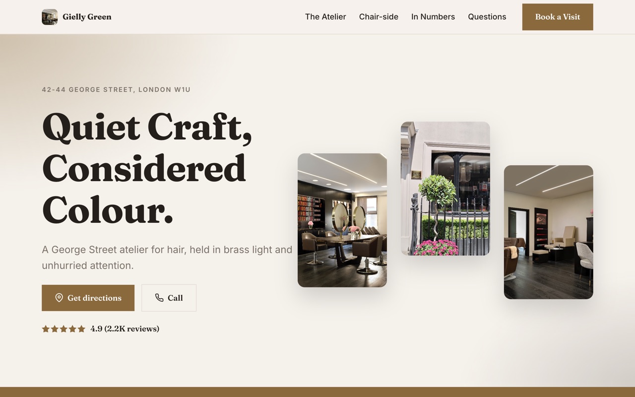 Website for Gielly Green, built by Entro