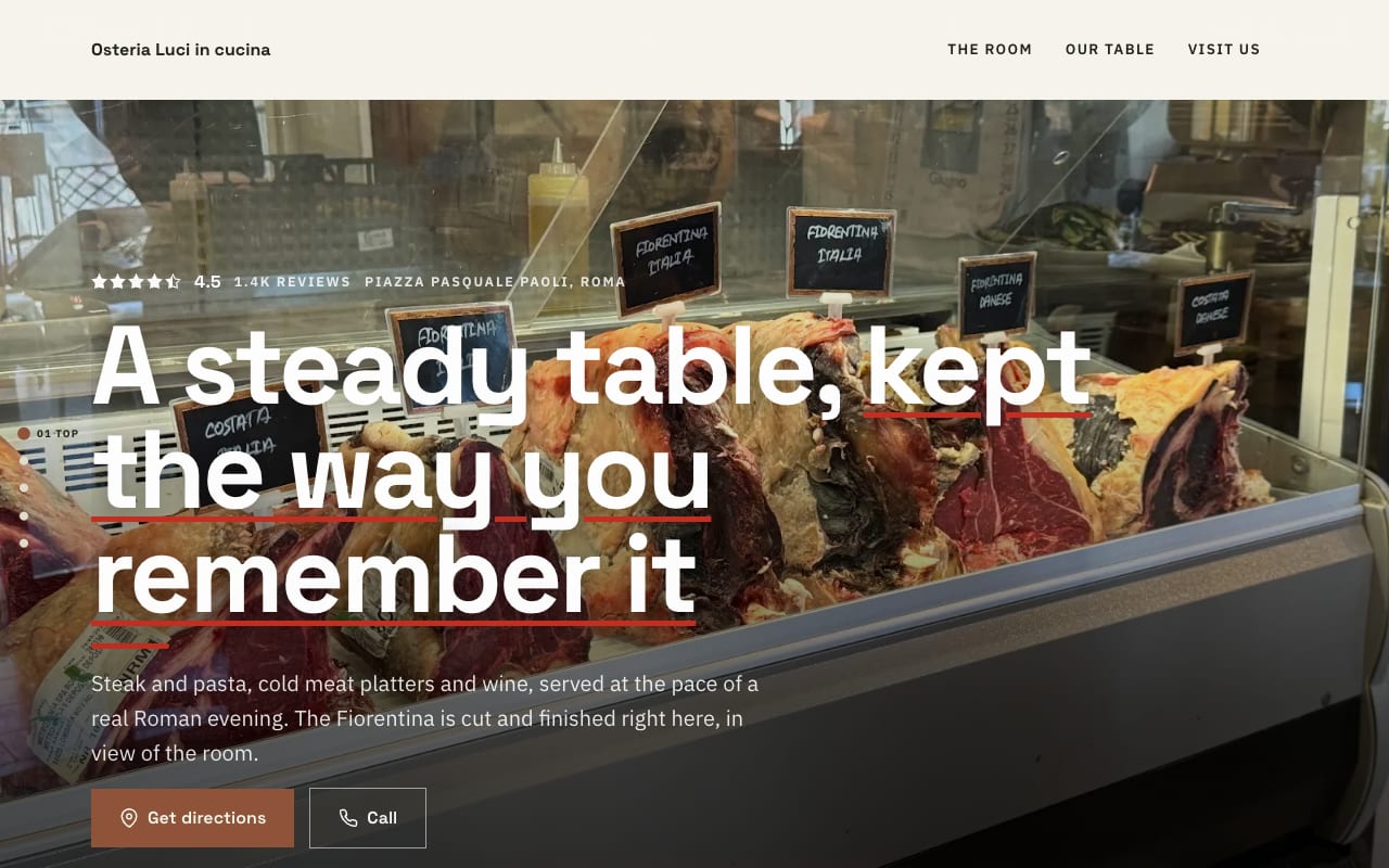 Website for Osteria Luci in cucina, built by Entro