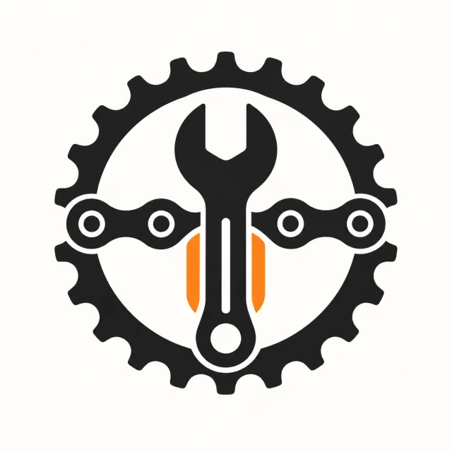 A logo mark: a wrench and a bicycle chain inside a chainring
