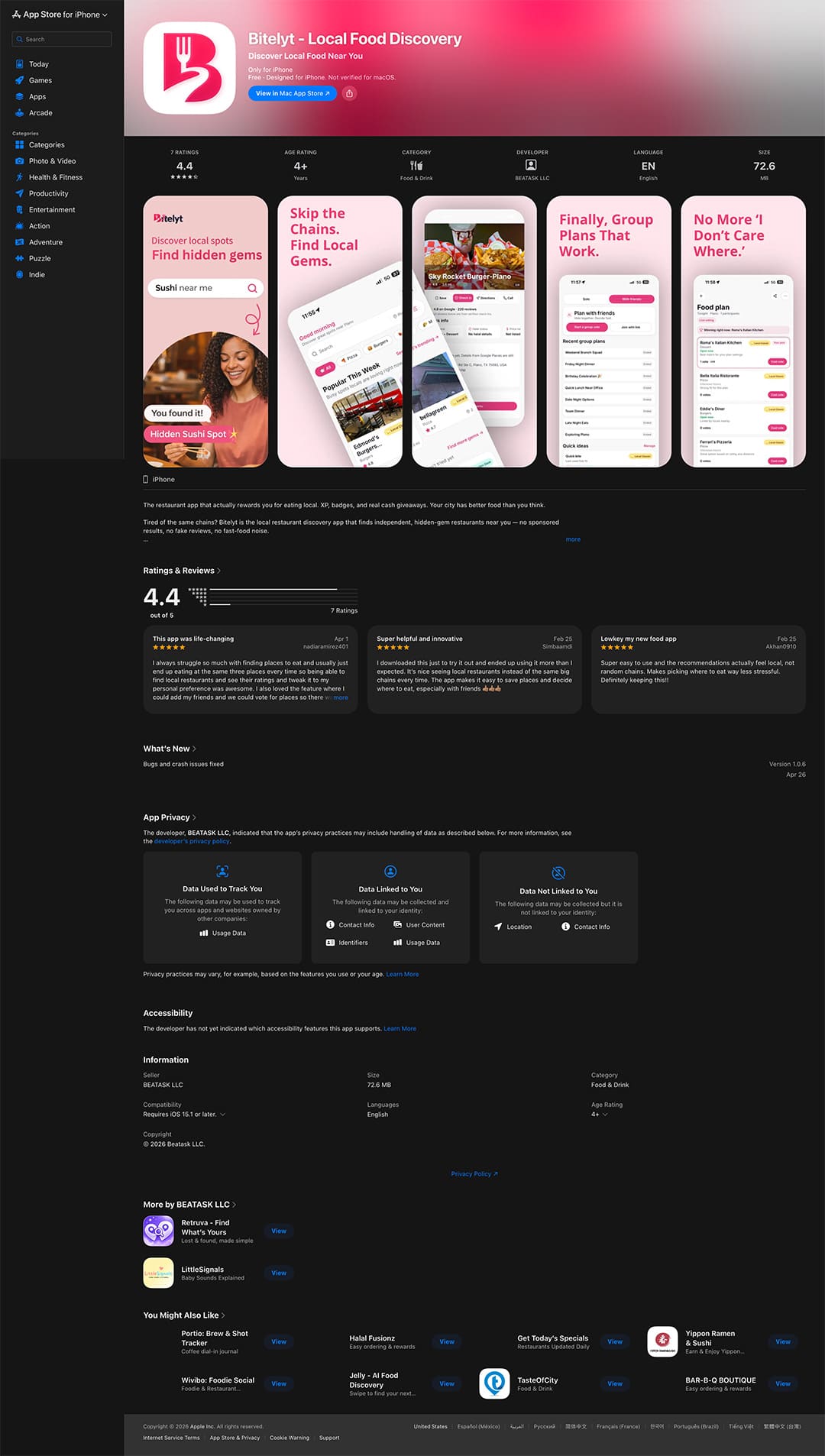 App Store listing