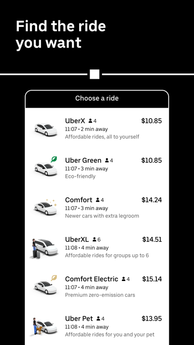 Uber app screenshot