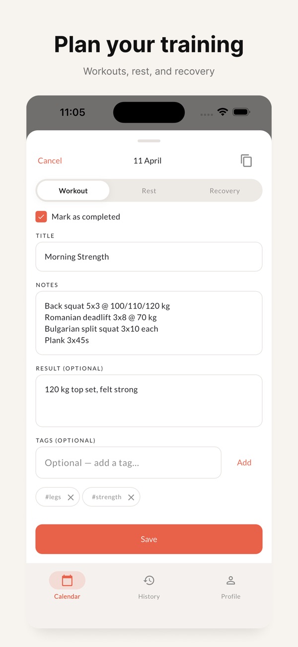 Cadence Training Log screenshot