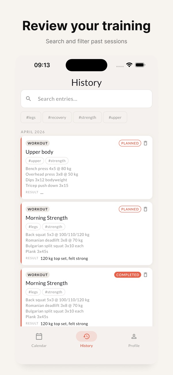Cadence Training Log screenshot