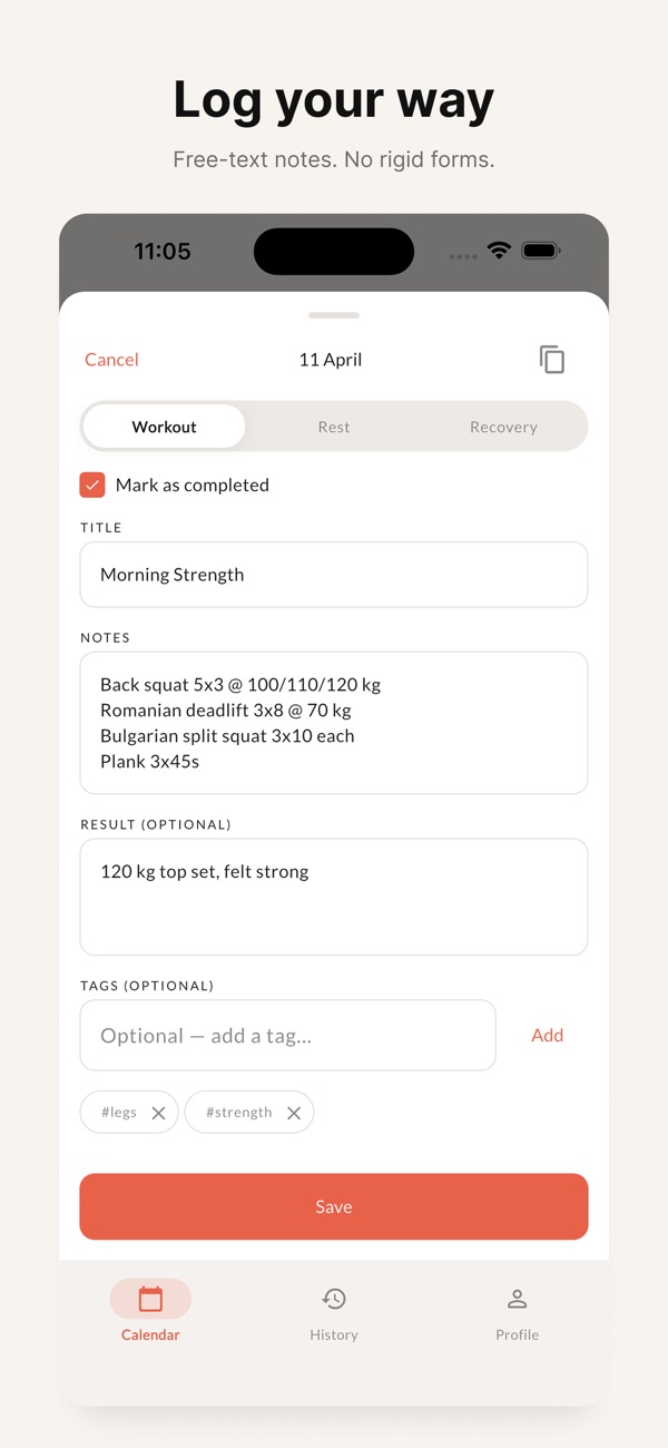 Cadence Training Log screenshot