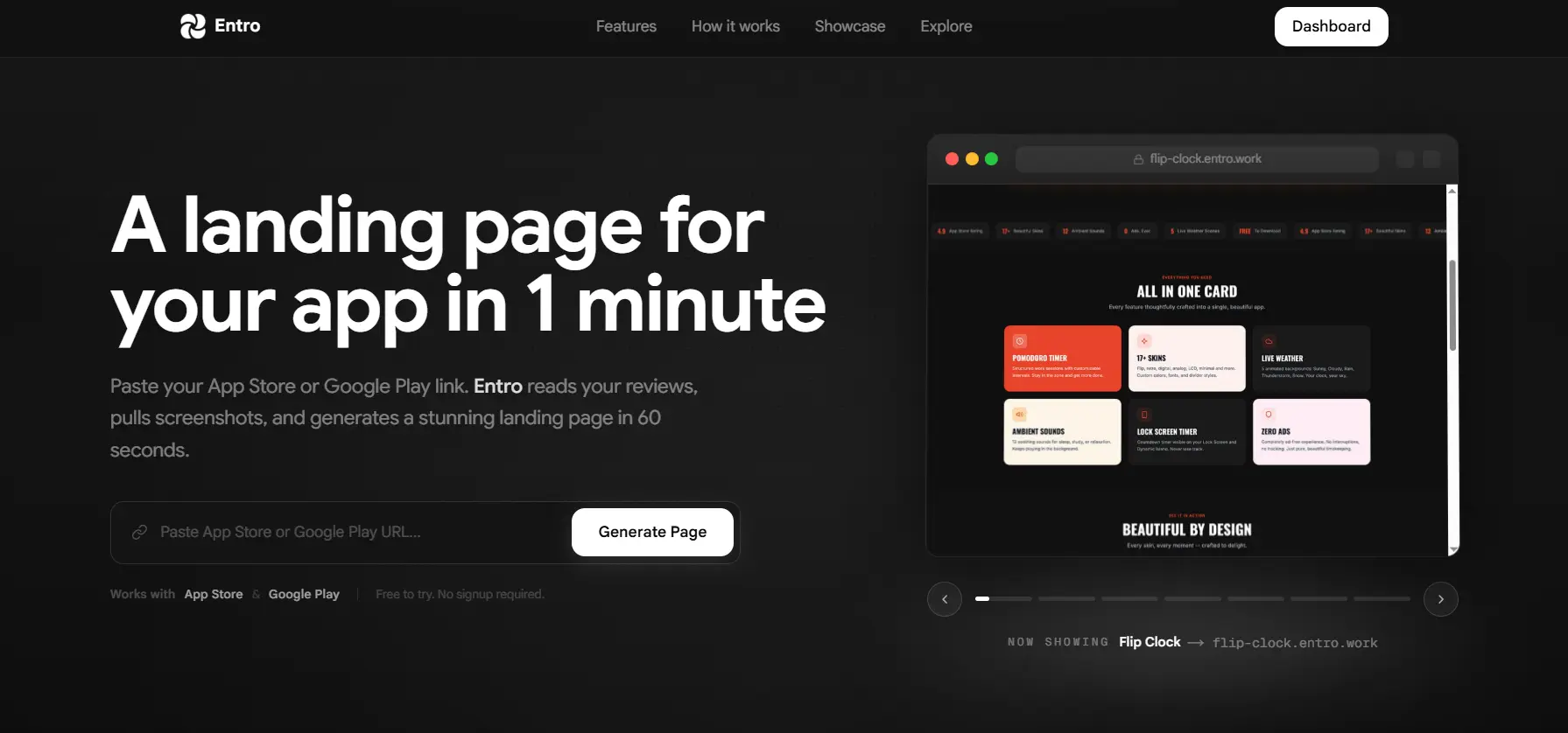 Entro Homepage screenshot
