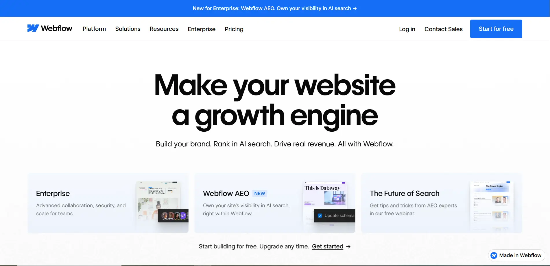 webflow website homepage screenshot