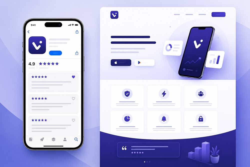 Mobile app store listing transforming into a landing page
