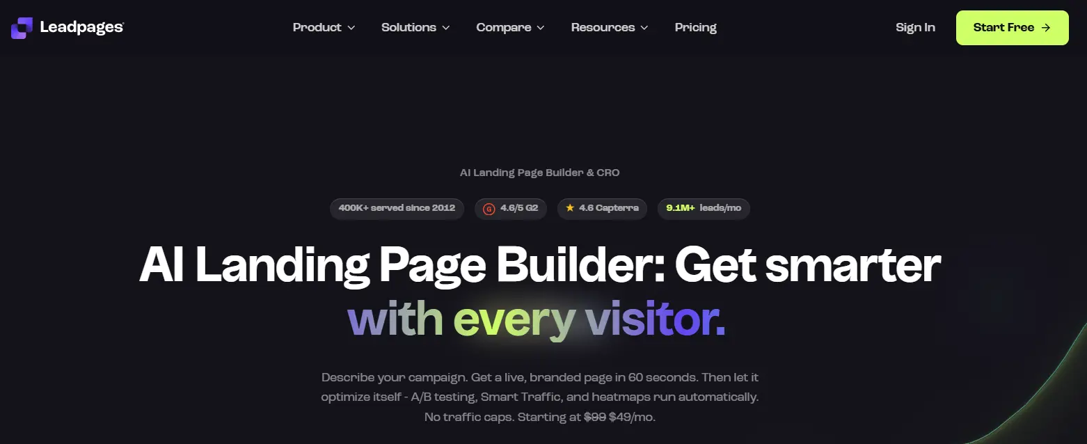 Leadpages homepage screenshot