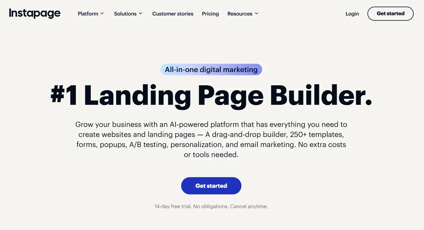 instapage homepage screenshot