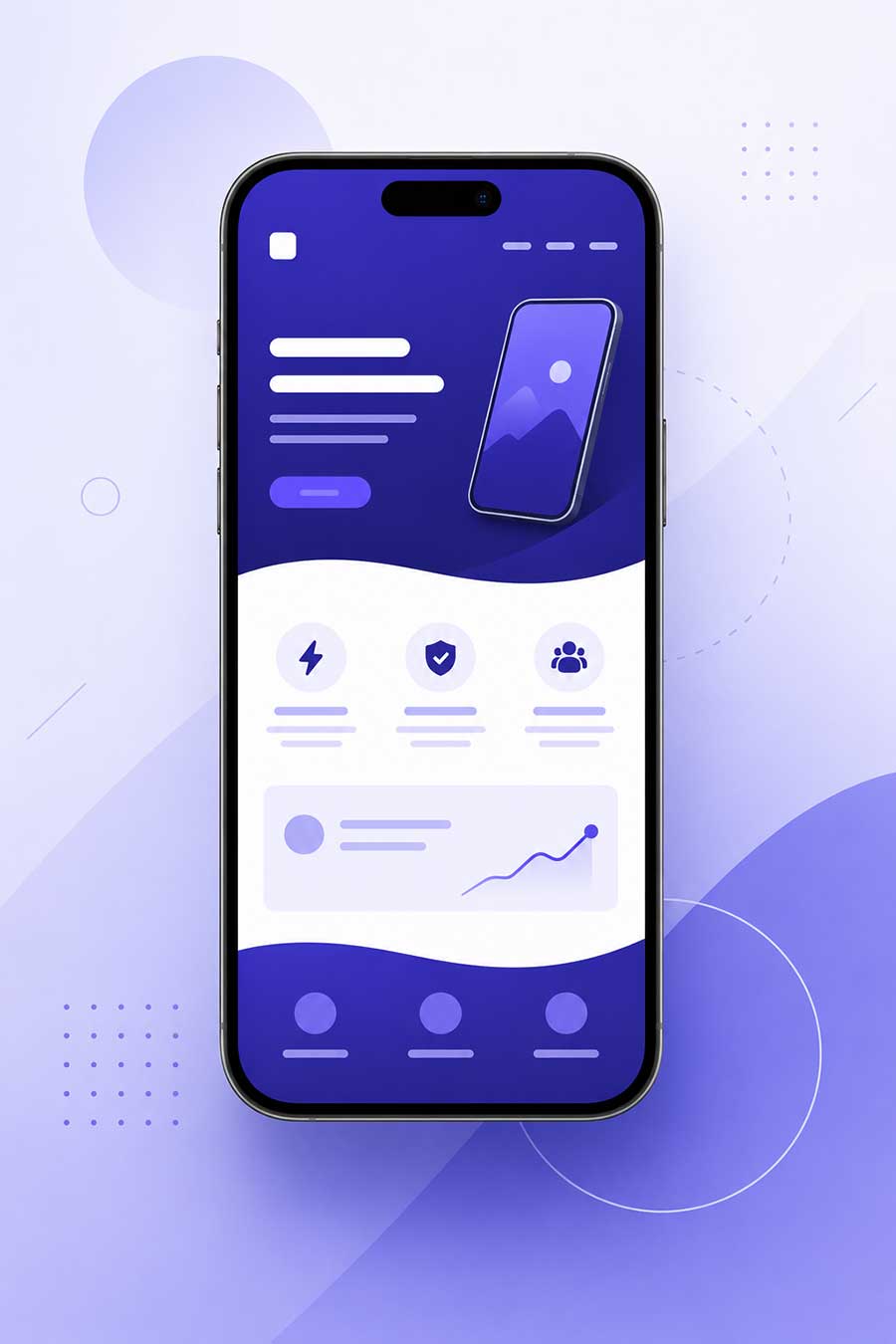A polished mobile app landing page on a phone screen